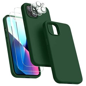 dssairo [5 in 1 for iphone 13 mini case, with 2 pack screen protector + 2 pack camera lens protector, liquid silicone ultra slim shockproof protective phone case 5.4 inch (alpine green)……