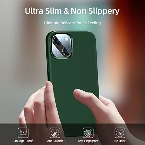 Dssairo [5 in 1 for iPhone 13 Mini Case, with 2 Pack Screen Protector + 2 Pack Camera Lens Protector, Liquid Silicone Ultra Slim Shockproof Protective Phone Case 5.4 inch (Alpine Green)……