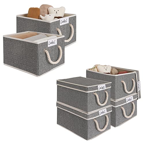 LoforHoney Home Bundle- Storage Bins with Lids Dark Gray Large 4-Pack, Storage Bins with Cotton Rope Handles Dark Gray Large 2-Pack