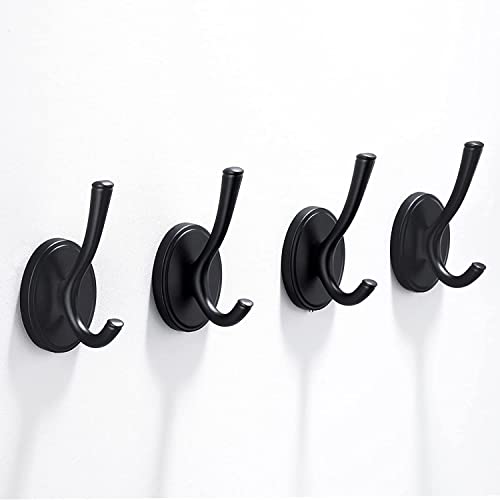 Valdivia Black Bath Towel Hooks, Heavy Duty Adhesive Hooks, Coat Robe Clothes Hook Wall Hook for Bathroom Kitchen Hotel, Closet Door Hooks Wall Mounted - 4 Packs