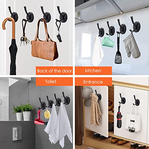 Valdivia Black Bath Towel Hooks, Heavy Duty Adhesive Hooks, Coat Robe Clothes Hook Wall Hook for Bathroom Kitchen Hotel, Closet Door Hooks Wall Mounted - 4 Packs