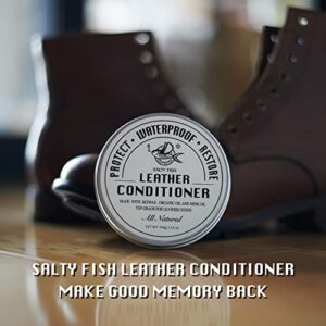 SALTY FISH All-Natural Leather Conditioner and Cleaner,Made with Mink Oil Beeswax,Protect Soften Waterproof Leather Furniture,Car Seats,Shoes,Boots,Bags (3.53 Oz)