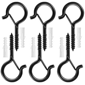screw hooks for hanging, 6 packs safety buckle design q-hanger for outdoor string lights, outdoor hooks for hanging plants windproof cup hooks for wind chime and baskets, black