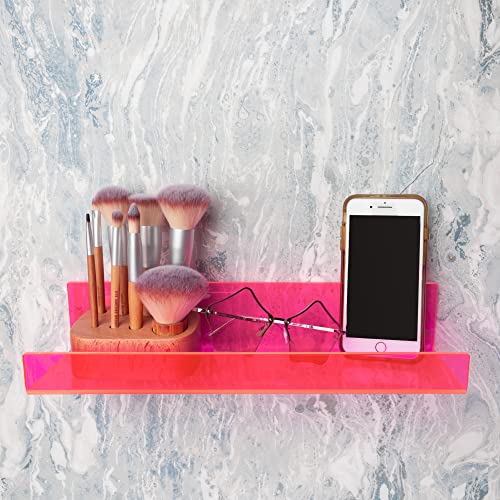 X-FLOAT Neon Pink Acrylic Floating Shelves (Wall Mounted) for Bedroom, Bathroom, Living Room or Kitchen (Set of 2)