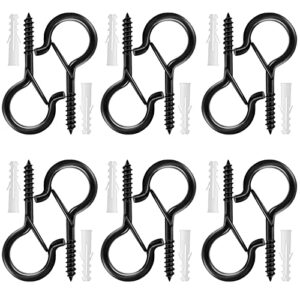 screw hooks for hanging, 12 packs safety buckle design q-hanger for outdoor string lights, outdoor hooks for hanging plants windproof cup hooks for wind chime and baskets, black