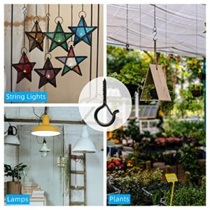 Screw Hooks for Hanging, 12 Packs Safety Buckle Design Q-Hanger for Outdoor String Lights, Outdoor Hooks for Hanging Plants Windproof Cup Hooks for Wind Chime and Baskets, Black