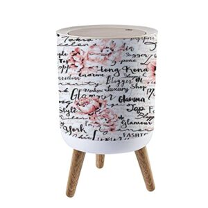lgcznwdfhtz small trash can with lid for bathroom kitchen office diaper handwriting script flowers seamless bedroom garbage trash bin dog proof waste basket cute decorative