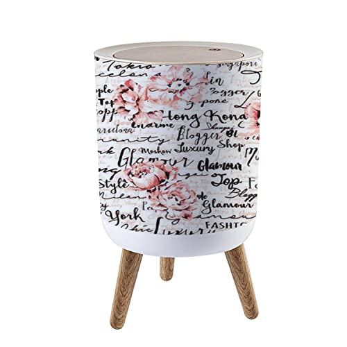 LGCZNWDFHTZ Small Trash Can with Lid for Bathroom Kitchen Office Diaper Handwriting Script Flowers Seamless Bedroom Garbage Trash Bin Dog Proof Waste Basket Cute Decorative