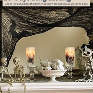 SHYMERY Halloween Decorations Indoor,Halloween Candles with Remote Timer,Skull,Spider Web,Crow Decor Raven Decals,Battery Operated Canldes for Table Witchy Bathroom Kitchen Spooky Home Decoration