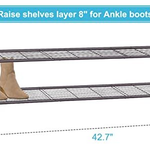 SLEEPING LAMB 2 Tier Metal Long Shoe Rack for Closet, Stackable Wide Shoe Storage Organizer 18-Pairs Low Shoe Shelf for Entryway, Bedroom, Wire Grid, Bronze