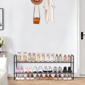 SLEEPING LAMB 2 Tier Metal Long Shoe Rack for Closet, Stackable Wide Shoe Storage Organizer 18-Pairs Low Shoe Shelf for Entryway, Bedroom, Wire Grid, Bronze