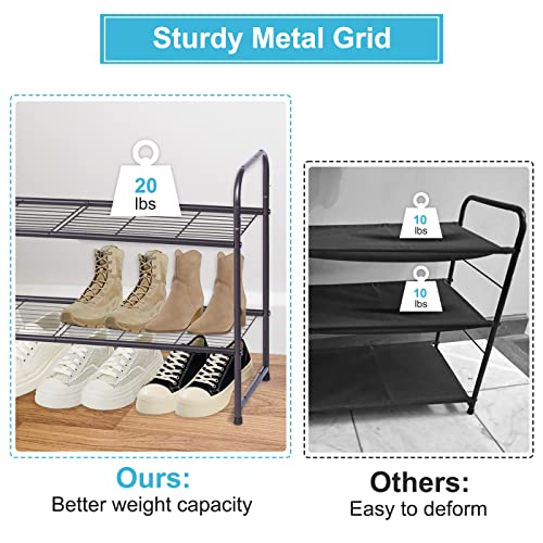 SLEEPING LAMB 2 Tier Metal Long Shoe Rack for Closet, Stackable Wide Shoe Storage Organizer 18-Pairs Low Shoe Shelf for Entryway, Bedroom, Wire Grid, Bronze