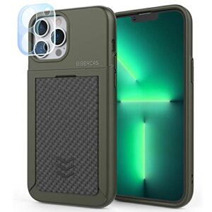 bibercas for iphone 13 pro max wallet case, with card holder & camera protector, [anti-scratch lining][8 ft anti-drop], sliding card holder iphone 13 pro max case 6.7" (green)