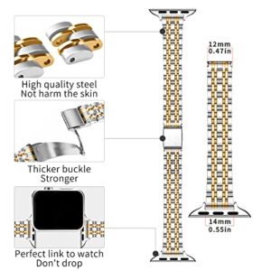 QUNDAXI Gold Apple Watch Band Compatible with Apple Watch 41mm 45mm 42mm 44mm 40mm 38mm Metal stainless steel Watchband suitable for iWatch 8/7/6/5/4/3/2/1/SE series Women Luxury strap (38mm 40mm 41mm, Silver and Gold)