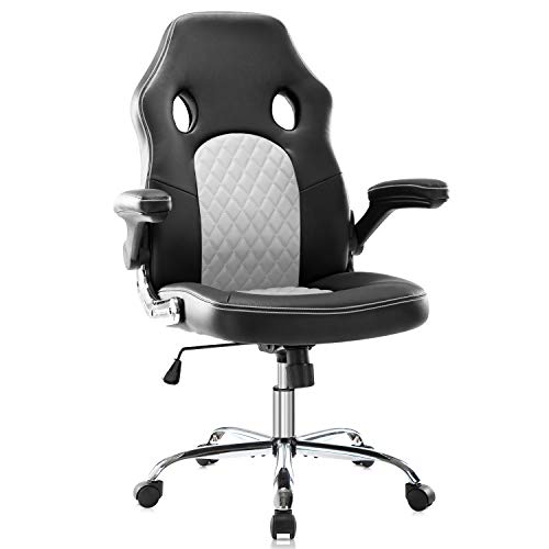 Gaming Chair Ergonomic Office Chair PU Leather Computer Chair High Back Desk Chair Adjustable Swivel Task Chair with Lumbar Support/Adjustable Armrests, White