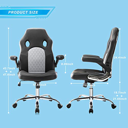 Gaming Chair Ergonomic Office Chair PU Leather Computer Chair High Back Desk Chair Adjustable Swivel Task Chair with Lumbar Support/Adjustable Armrests, White