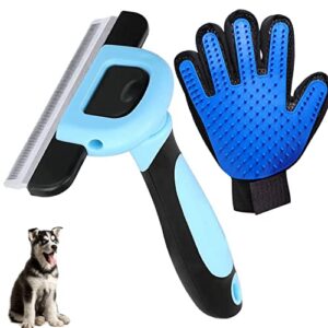 lanimal deshedding brush, deshedding tool for dogs & cats, dog brush for shedding short haired dogs, dog brush for shedding with dog washing gloves.