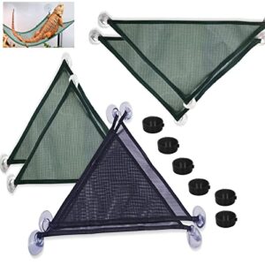 lucky interests 6 pcs reptile hammock lounger, lizard hammock with strong suction cup triangle bearded dragon lounger for iguanas geckos lizards anoles snakes with 6 reptile food bowl (green, black)