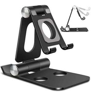 vakoo phone stand, adjustable phone holder for desk, upgraded aluminum cell phone stand cradle dock compatible with iphone/ipad/smartphones/switch/android, black
