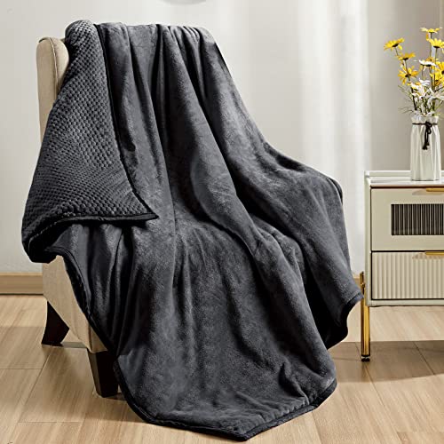 Mocaletto Luxury 3 Layers Fleece Throw Blanket,650 GSM Thick Decorative Warm Blanket Twin Size 50" x 60", Soft Velvet Winter Blanket for Sofa Couch Bed,Washable & Breathable,Black