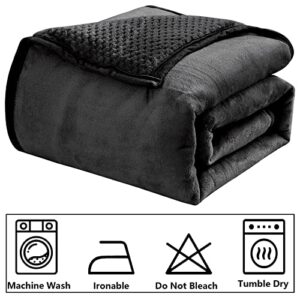 Mocaletto Luxury 3 Layers Fleece Throw Blanket,650 GSM Thick Decorative Warm Blanket Twin Size 50" x 60", Soft Velvet Winter Blanket for Sofa Couch Bed,Washable & Breathable,Black