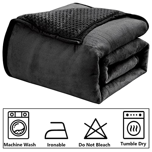 Mocaletto Luxury 3 Layers Fleece Throw Blanket,650 GSM Thick Decorative Warm Blanket Twin Size 50" x 60", Soft Velvet Winter Blanket for Sofa Couch Bed,Washable & Breathable,Black