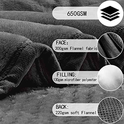 Mocaletto Luxury 3 Layers Fleece Throw Blanket,650 GSM Thick Decorative Warm Blanket Twin Size 50" x 60", Soft Velvet Winter Blanket for Sofa Couch Bed,Washable & Breathable,Black