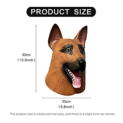 MAKEATREE German Shepherd Dog Head Mask, Funny Animal Rubber Latex Costume Props Decor for Adult Men Party Halloween Christmas Masquerade Cosplay