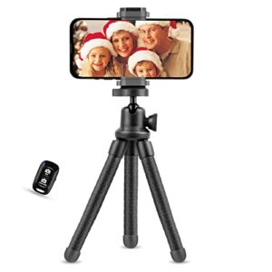 aureday phone tripod, flexible cell phone tripod stand with wireless remote and phone holder, portable mini tripod for iphone&android phone