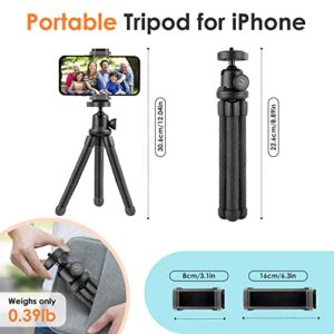 Aureday Phone Tripod, Flexible Cell Phone Tripod Stand with Wireless Remote and Phone Holder, Portable Mini Tripod for iPhone&Android Phone