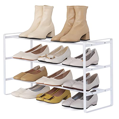 Coopzero Shoe Rack,3 Tier Shoe Rack for Closet,Shoe Shelf Storage Organizer,Free Standing Shoe Racks,Metal Shoe Rack for Entryway(White)