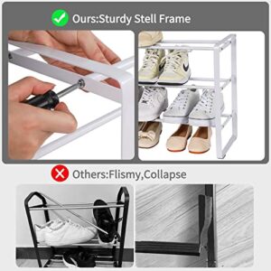 Coopzero Shoe Rack,3 Tier Shoe Rack for Closet,Shoe Shelf Storage Organizer,Free Standing Shoe Racks,Metal Shoe Rack for Entryway(White)