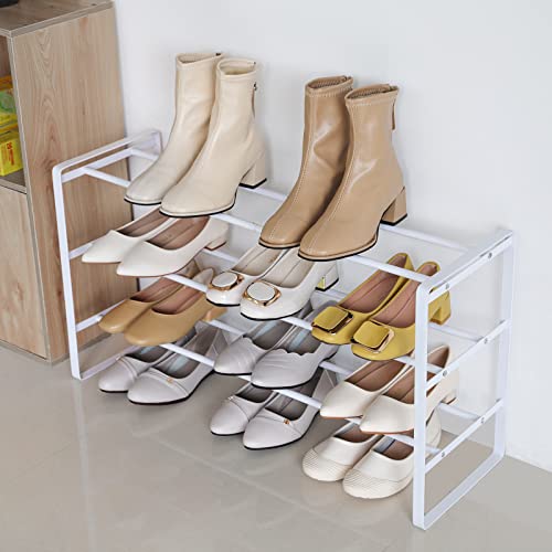 Coopzero Shoe Rack,3 Tier Shoe Rack for Closet,Shoe Shelf Storage Organizer,Free Standing Shoe Racks,Metal Shoe Rack for Entryway(White)