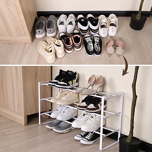 Coopzero Shoe Rack,3 Tier Shoe Rack for Closet,Shoe Shelf Storage Organizer,Free Standing Shoe Racks,Metal Shoe Rack for Entryway(White)