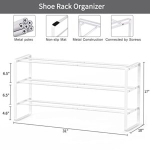 Coopzero Shoe Rack,3 Tier Shoe Rack for Closet,Shoe Shelf Storage Organizer,Free Standing Shoe Racks,Metal Shoe Rack for Entryway(White)