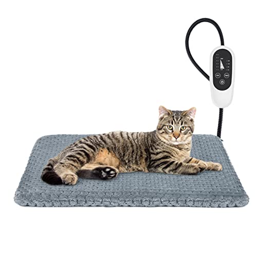 INVENHO Pet Heating Pad, Waterproof Adjustable Temperature Dog Cat Heating Pad with Timer, Indoor Pet Heating Pads for Cats Dogs Electric Pads for Dogs Cats, Pet Heated Pad (S: 18" x 16")