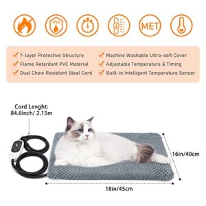 INVENHO Pet Heating Pad, Waterproof Adjustable Temperature Dog Cat Heating Pad with Timer, Indoor Pet Heating Pads for Cats Dogs Electric Pads for Dogs Cats, Pet Heated Pad (S: 18" x 16")