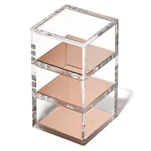 officegoods 3 tier stackable acrylic organizer w/rose gold base – functional & elegant desk organizer for office or home – helps keep all your little bits together - rose gold/square