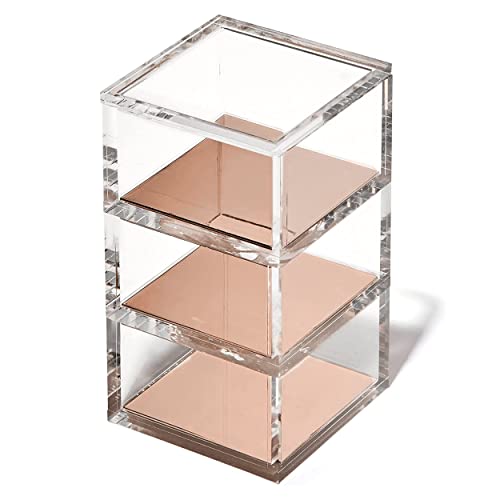 OfficeGoods 3 Tier Stackable Acrylic Organizer w/Rose Gold Base – Functional & Elegant Desk Organizer for Office or Home – Helps Keep All Your Little Bits Together - Rose Gold/Square