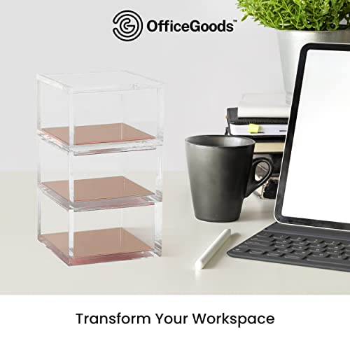 OfficeGoods 3 Tier Stackable Acrylic Organizer w/Rose Gold Base – Functional & Elegant Desk Organizer for Office or Home – Helps Keep All Your Little Bits Together - Rose Gold/Square