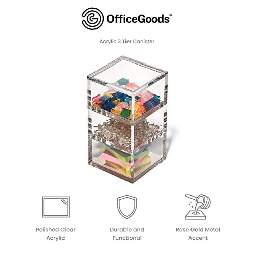 OfficeGoods 3 Tier Stackable Acrylic Organizer w/Rose Gold Base – Functional & Elegant Desk Organizer for Office or Home – Helps Keep All Your Little Bits Together - Rose Gold/Square