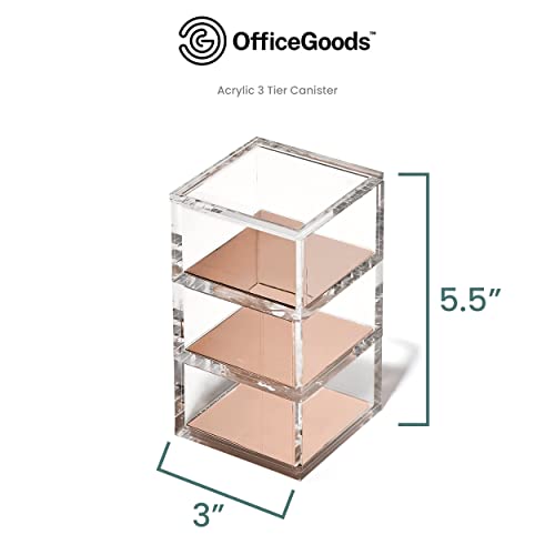 OfficeGoods 3 Tier Stackable Acrylic Organizer w/Rose Gold Base – Functional & Elegant Desk Organizer for Office or Home – Helps Keep All Your Little Bits Together - Rose Gold/Square