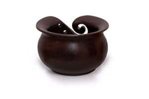 mindfulknits premium mango wood yarn bowl with holes - knitting and crochet supplies for relaxation & stress relief