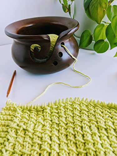 mindfulknits Premium Mango Wood Yarn Bowl with Holes - Knitting and Crochet Supplies for Relaxation & Stress Relief