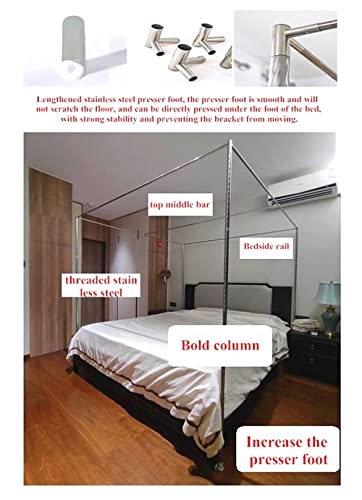 Xierdio Stainless Steel Canopy Frame, Bedroom Decoration Support is Used for Metal Wooden Bed Platform Size Double Bed Full Double Bed (Queen)