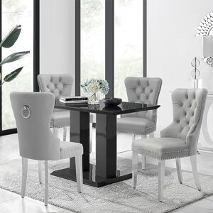 Creek Vista Velvet Dining Chairs Set of 2, Upholstered Tufted Dining Room Chairs, Stylish Stainless Steel Legs Chairs for Dining Room with Ring Pull, Grey