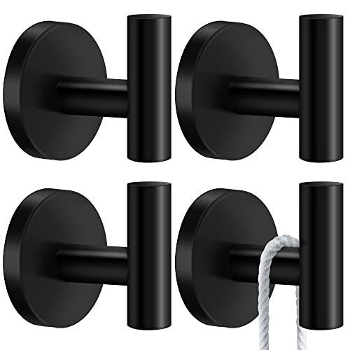 GOWOIT Towel Hooks 4 Pack Bathroom Hook Wall Hook Robe Hook Stainless Steel Heavy Duty Door Hanger for Hanging Coat Hat in The Bathroom Kitchen Bedroom Pool Hotel (Matte Black)