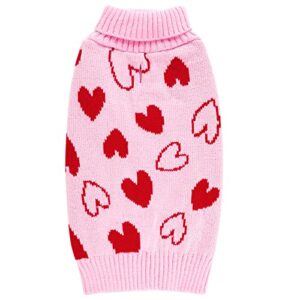 cyeollo small dog sweater heart pattern mothers day dog clothes with leash hole pullover turtleneck holiday pet apparel pink