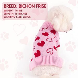cyeollo Small Dog Sweater Heart Pattern Mothers Day Dog Clothes with Leash Hole Pullover Turtleneck Holiday Pet Apparel Pink