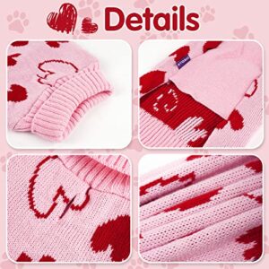 cyeollo Small Dog Sweater Heart Pattern Mothers Day Dog Clothes with Leash Hole Pullover Turtleneck Holiday Pet Apparel Pink